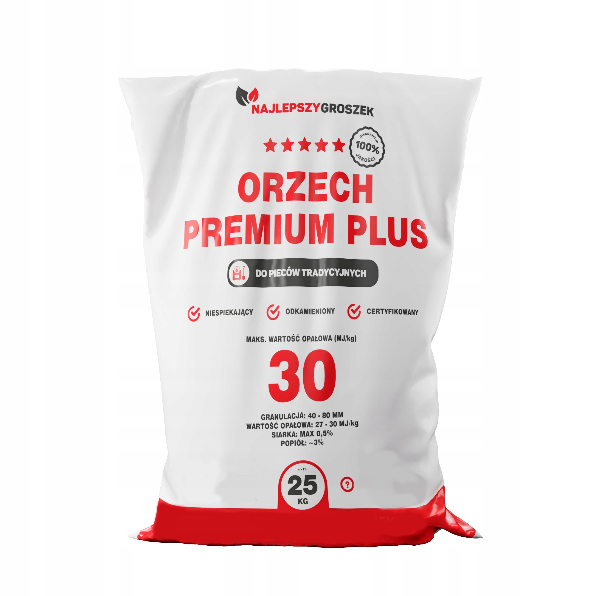 Węgiel Orzech Premium Plus 1 Tona worki 25kg Wysoka Kaloryczność 30 MJ/kg