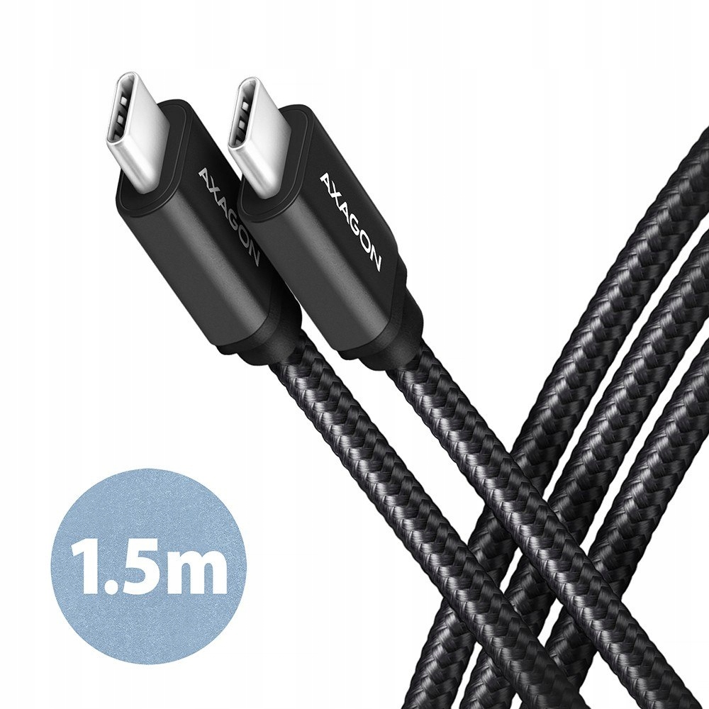 AXAGON BUCM3-CM15AB Kabel USB-C - USB-C, 1.5m, PD 60W, 3A, ALU, oplot czarny