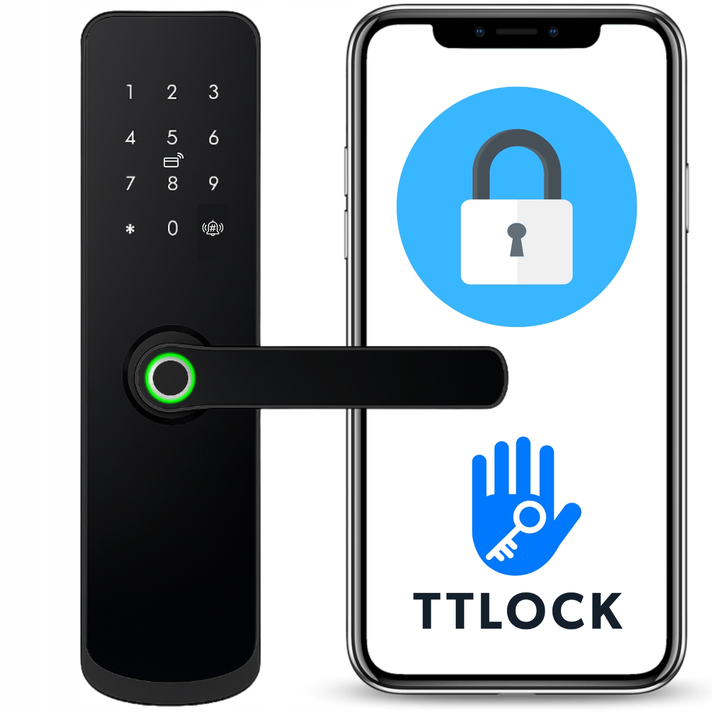 Elektronický Zámok, Kľučka Na Dvere, Čierna, Kód, Odtlačok Prsta, Ttlock