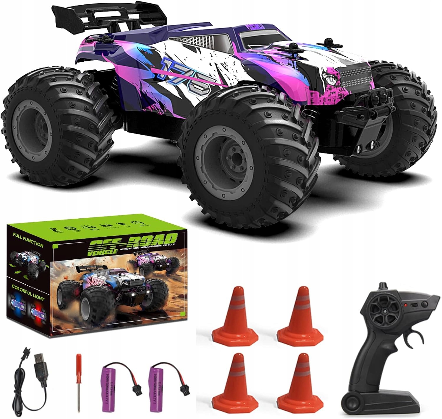 Samochód Zdalnie Sterowany Rc Offroad 1:18 Auto Terenowe Led 2.4GHz Fiolet