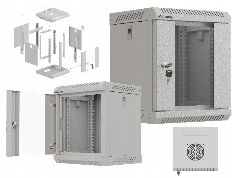 Nástěnná rozvaděčová Skříň do racku, 10" 6U, 300x300x370, šedá, skleněné dveře