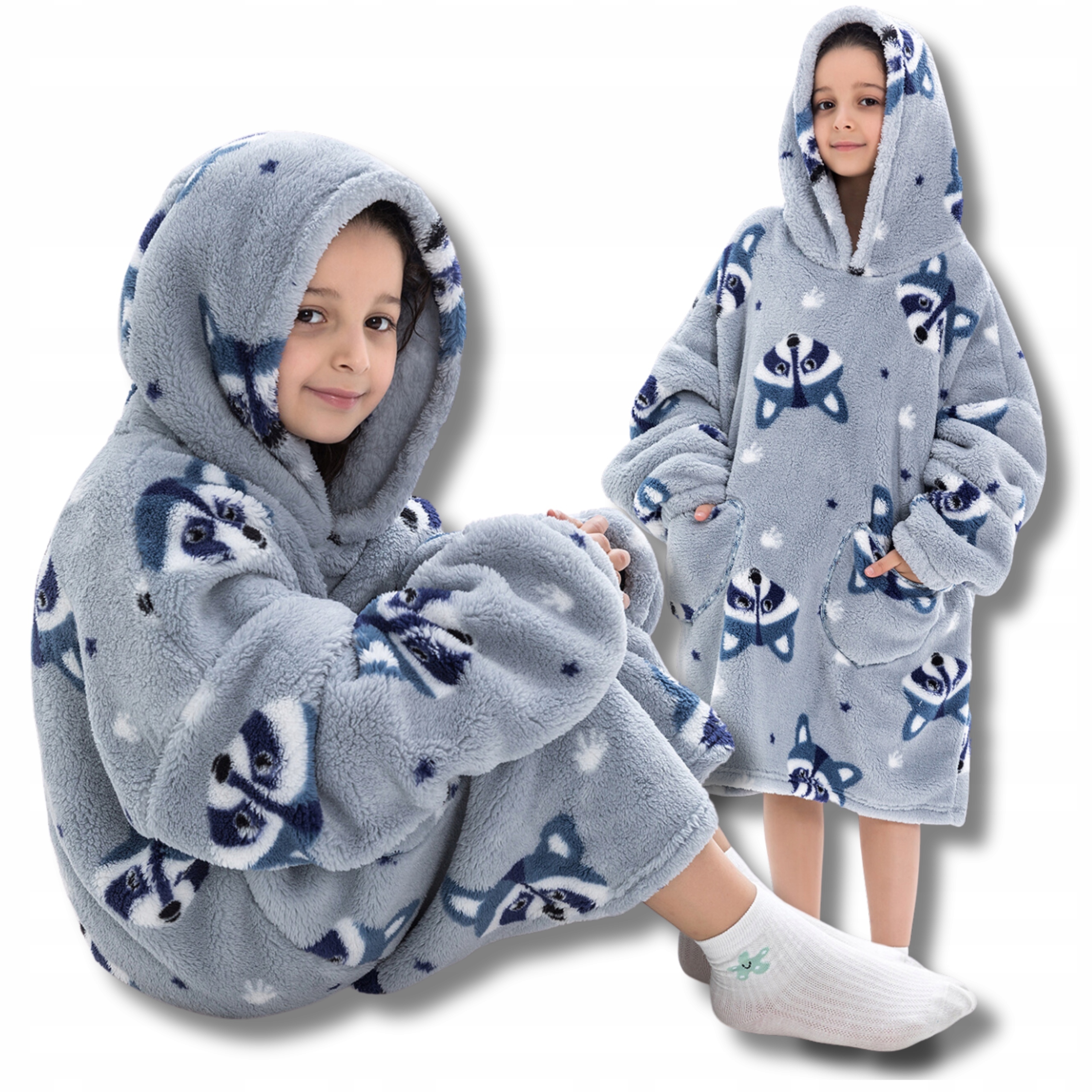 Kocobluza Dla Dzieci Koc Bluza Piżama Polar Z Kapturem Dziecieca Szop 3w1