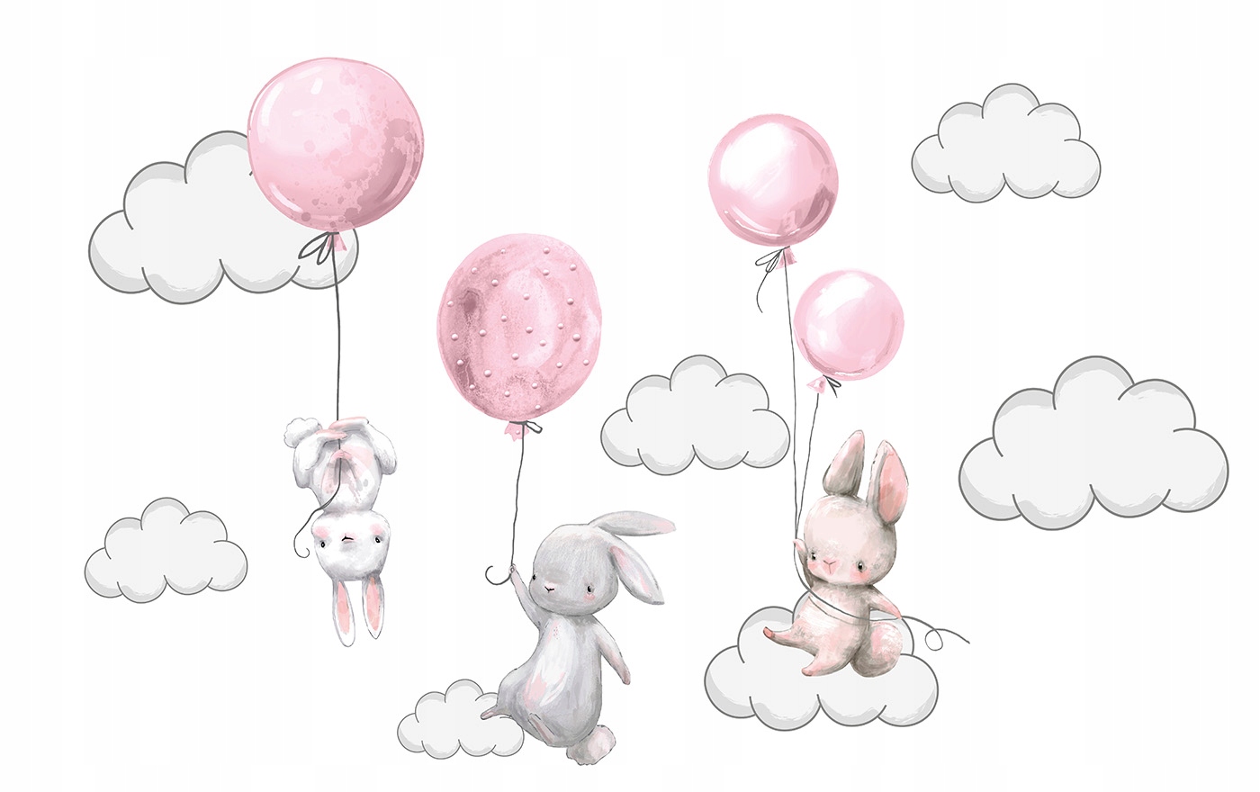 

Naklejka ścienna Króliczki balony chmurki XXXL