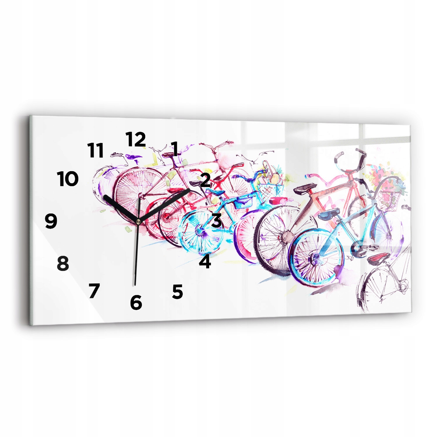 Moderní skleněný nástěnný hodinový stroj 60 x 30 cm Barevné městské kola