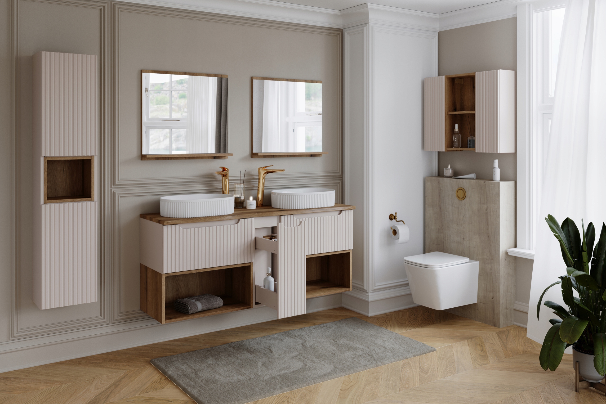 Nábytková sestava 60 cm s umyvadlem Sky a vysokou skříňkou