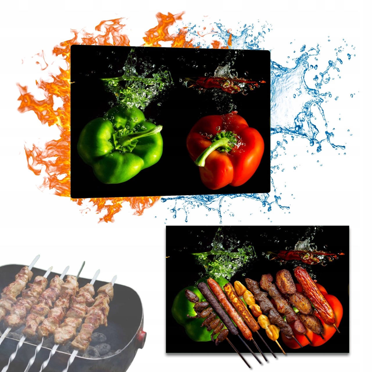 Skleněná deska na servírování masa Svačina z Grilu Motiv papriky 52 x 40 cm