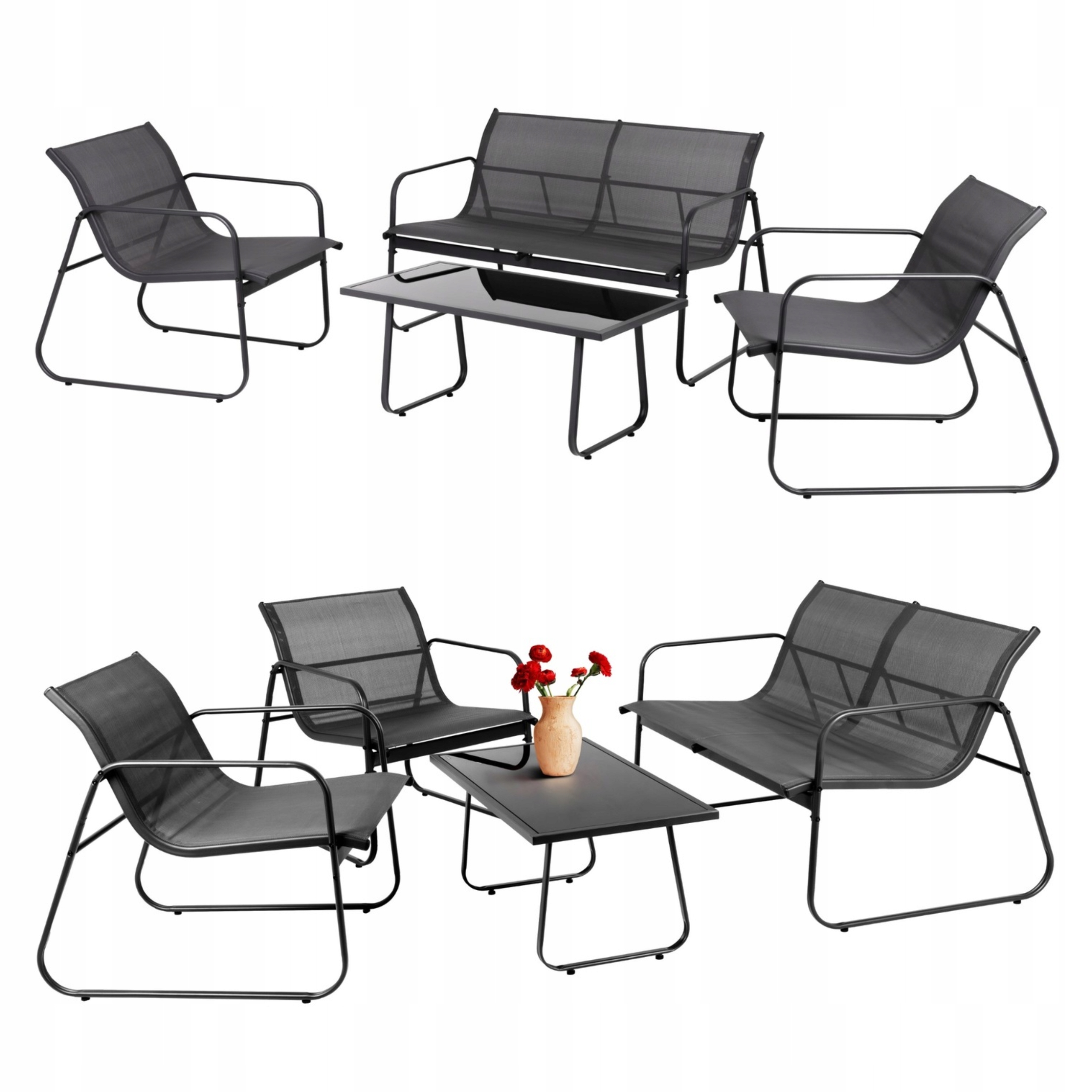 Meble Ogrodowe Zestaw na taras do ogrodu Komplet stół 2 x fotel sofa czarny