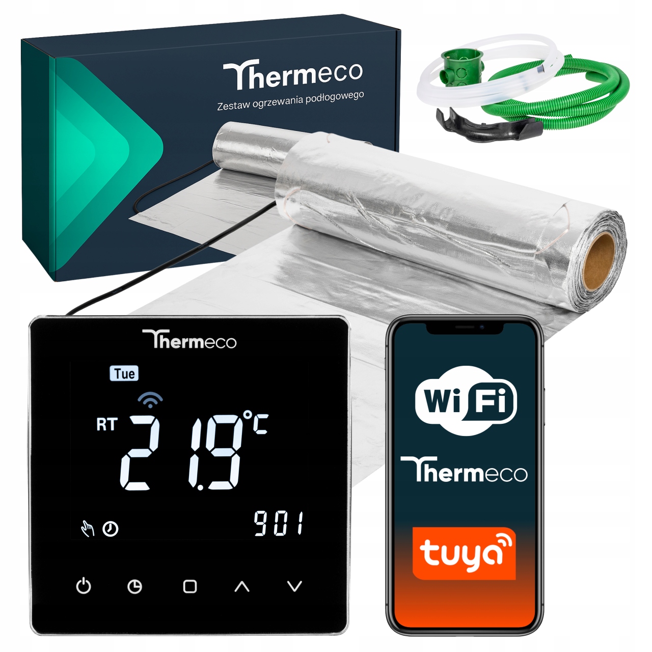 Mata grzejna grzewcza pod panele zestaw termostat Wifi Thermeco H10 12m²