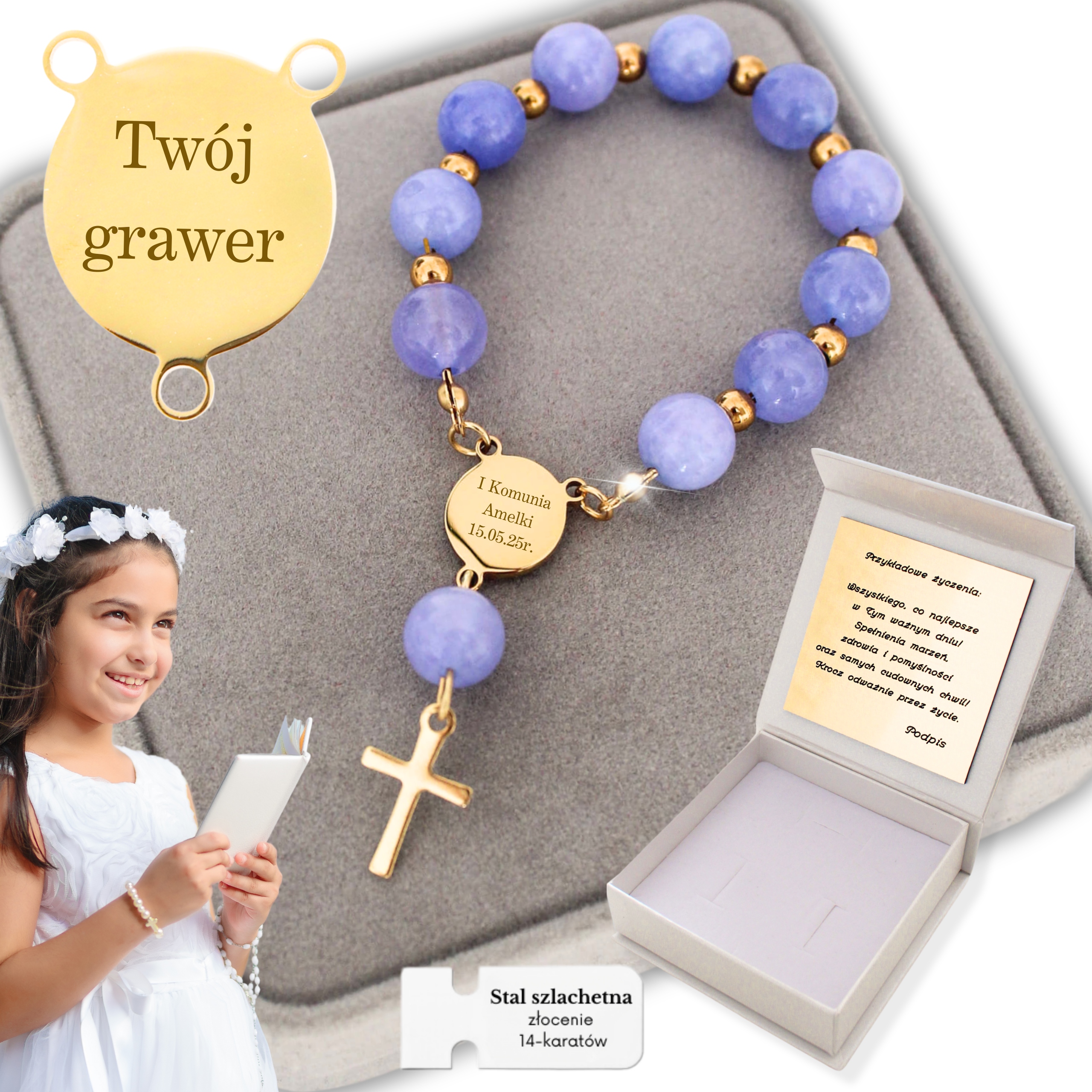 Růženec Desítka Památka svatého přijímání Dárek k přijímání Gravírování