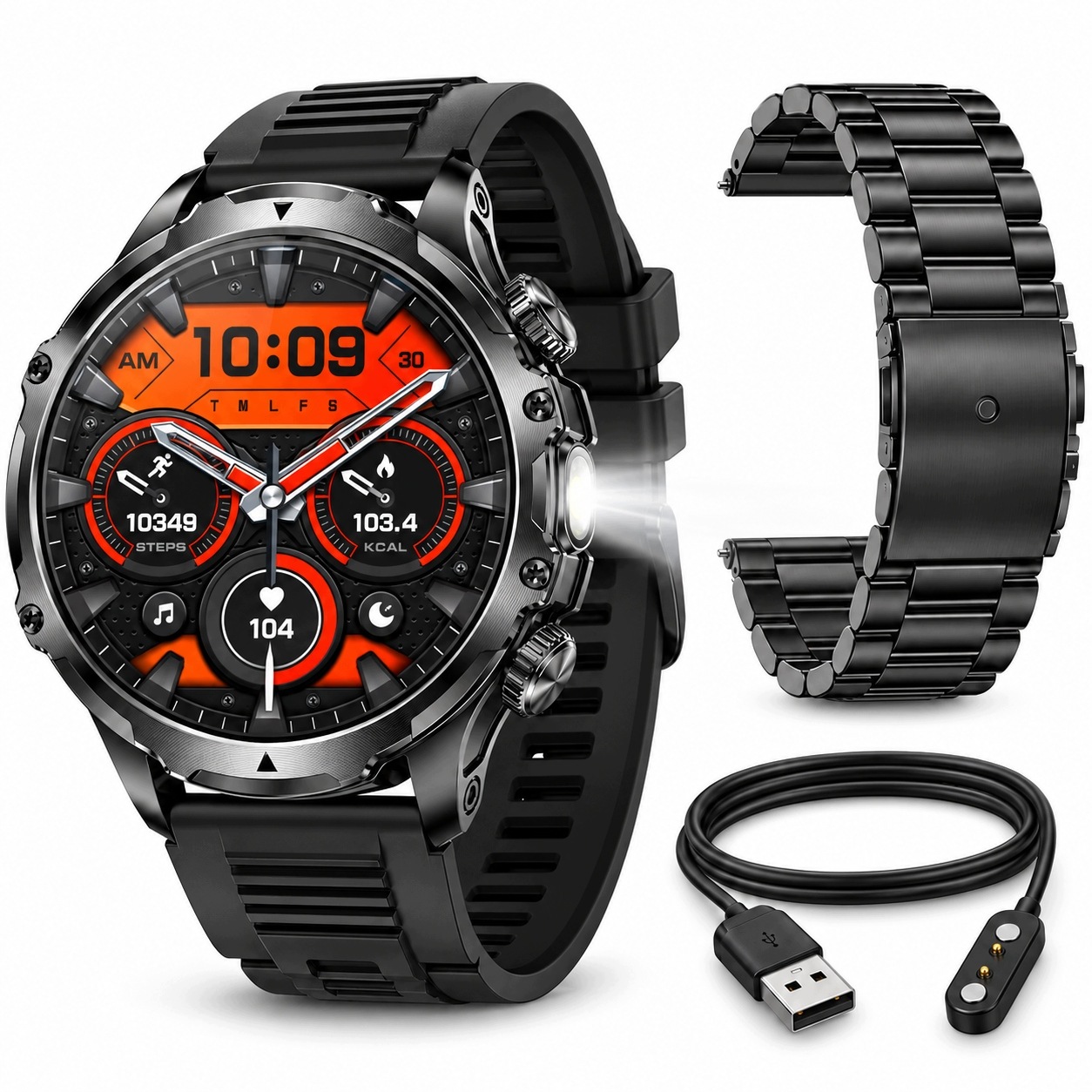 Smartwatch 1,9 cala rozmowy Bluetooth latarka bransoleta pasek 800mAh 30dni