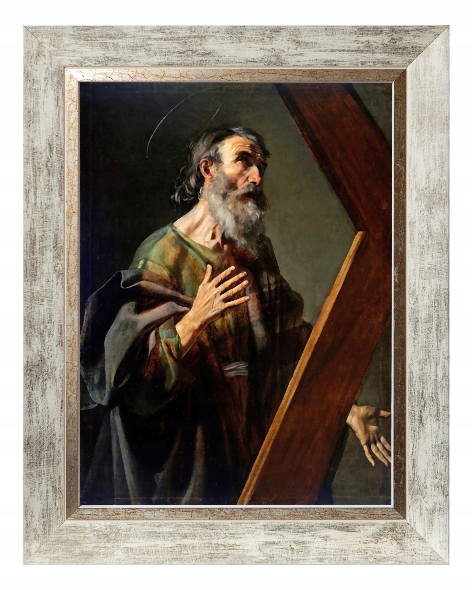 Apoštol Andrejský Náboženský Obraz Na Plátně Ve Zdobeném Bílém Rámu 30X40