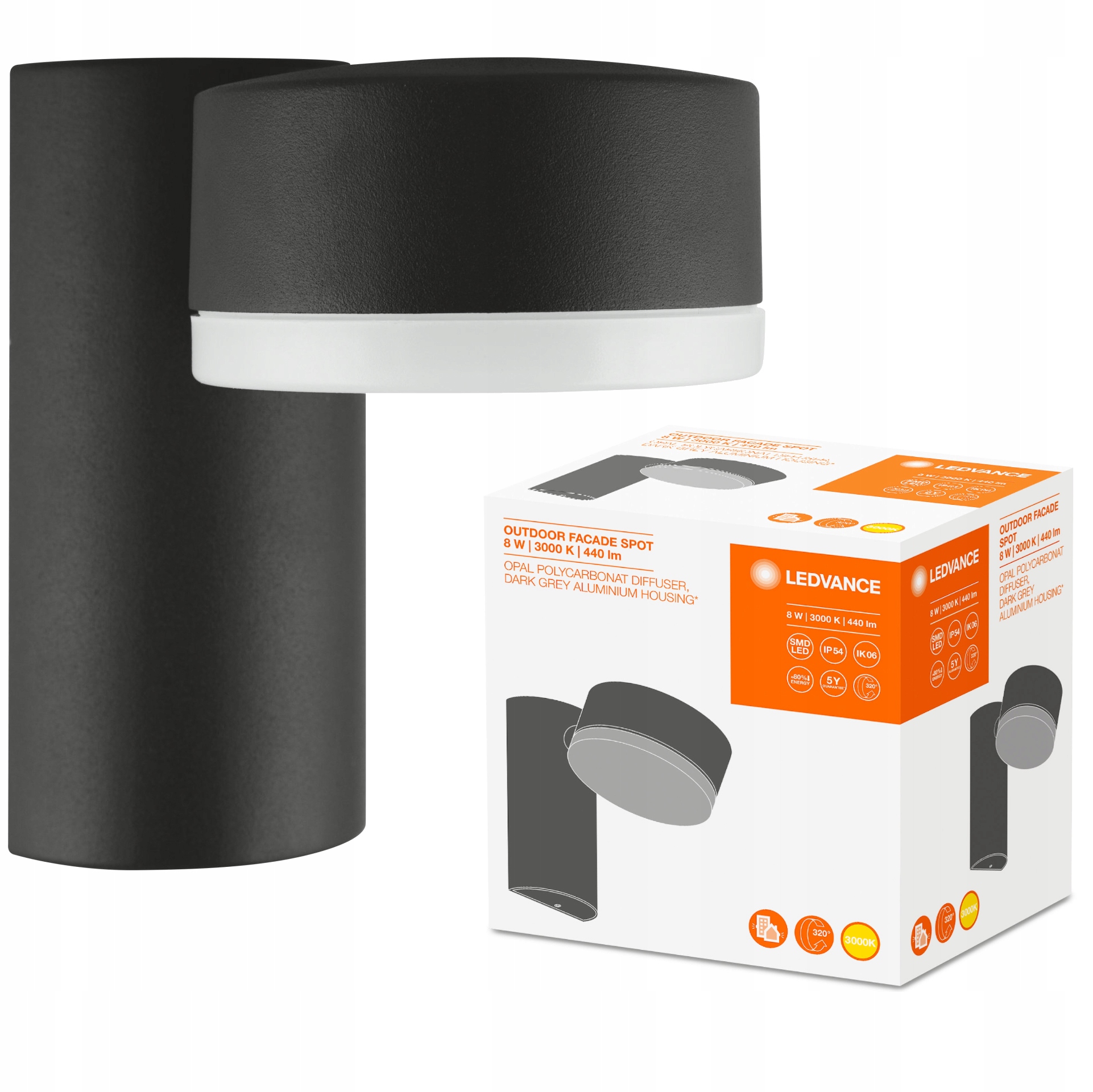 Led fasádna nástenná lampa do záhrady 8W 3000K Ledvance