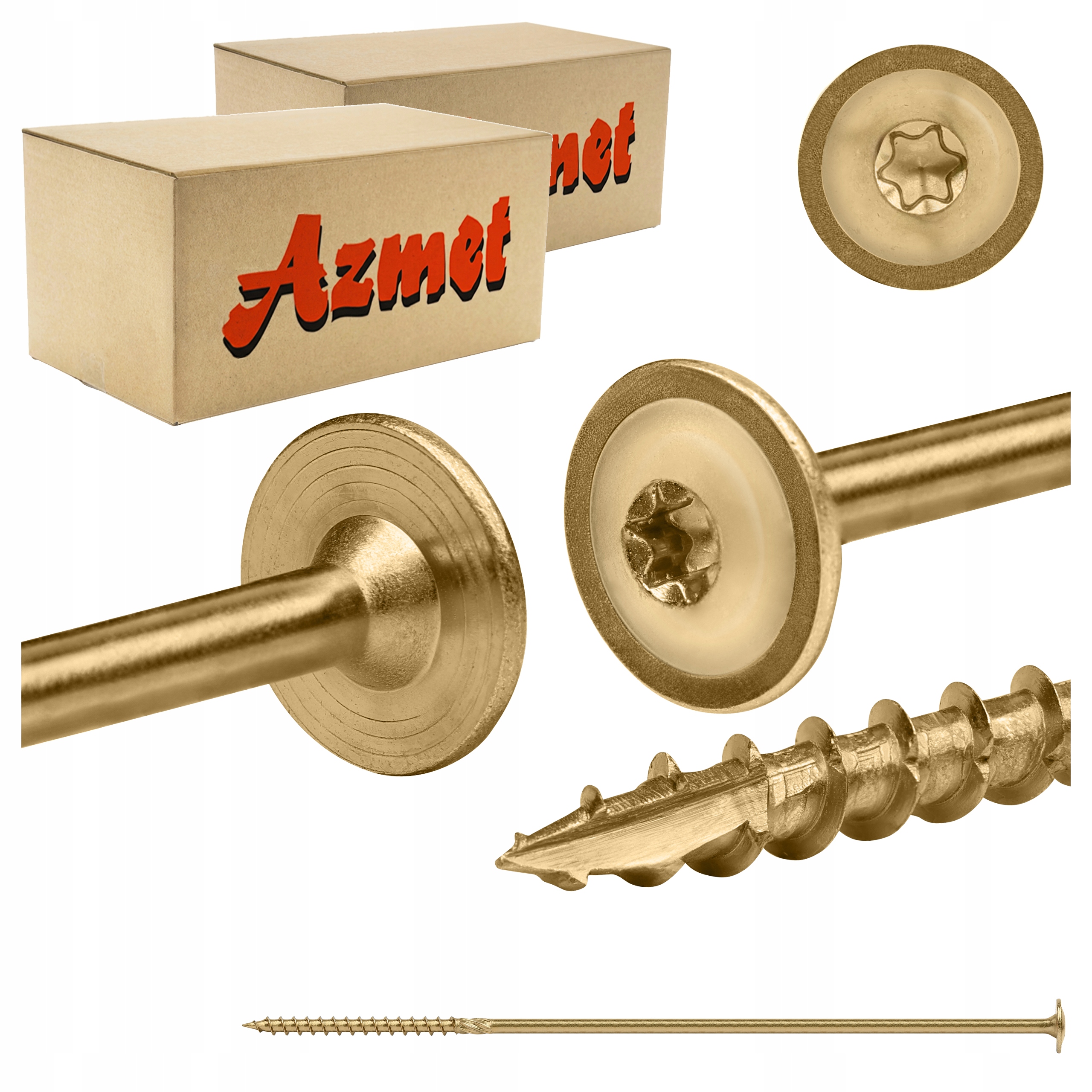 Wkręty ciesielskie 8x300 mm Torx do drewna talerzowe 100szt Azmet WCT-08300