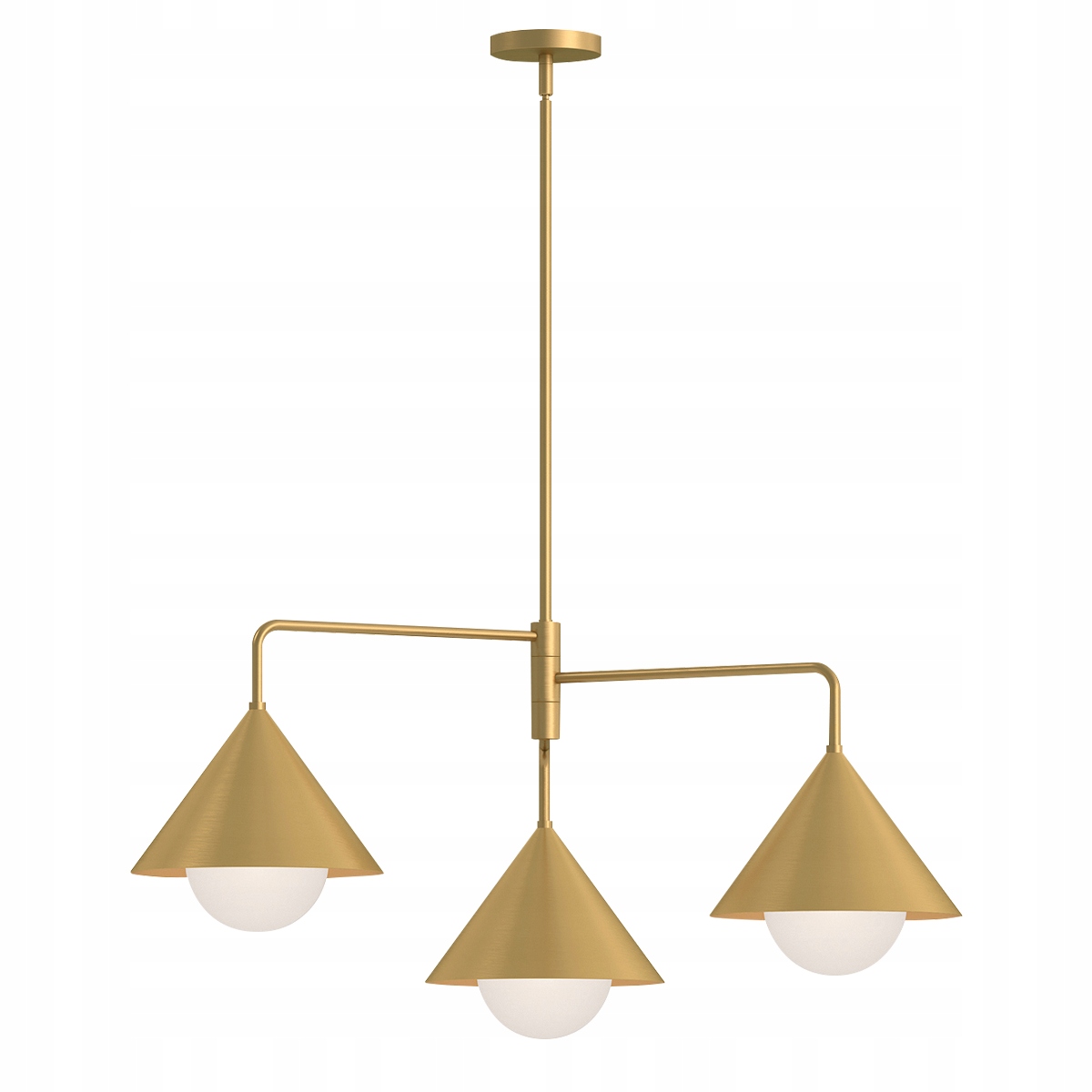 Lampa wisząca japandi potrójna złota stożkowe klosze do salonu Alora Mood