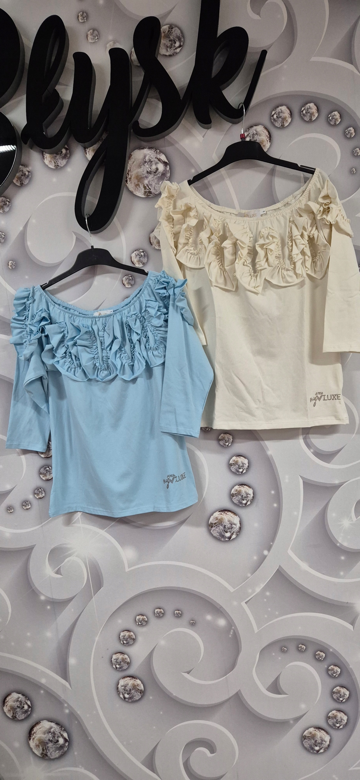 Mikina My Luxe modrá, modrá Španělská volánek Vel. 2, L, XL