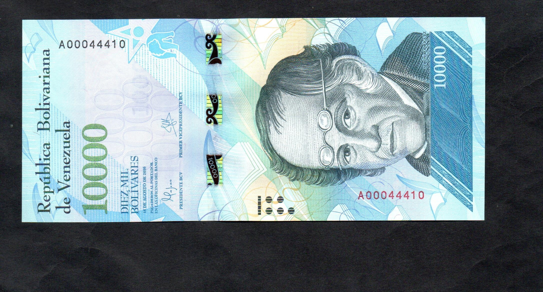 BANKNOT WENEZUELA Z PASKIEM -- 10000 bolivares -- 2016 rok, UNC