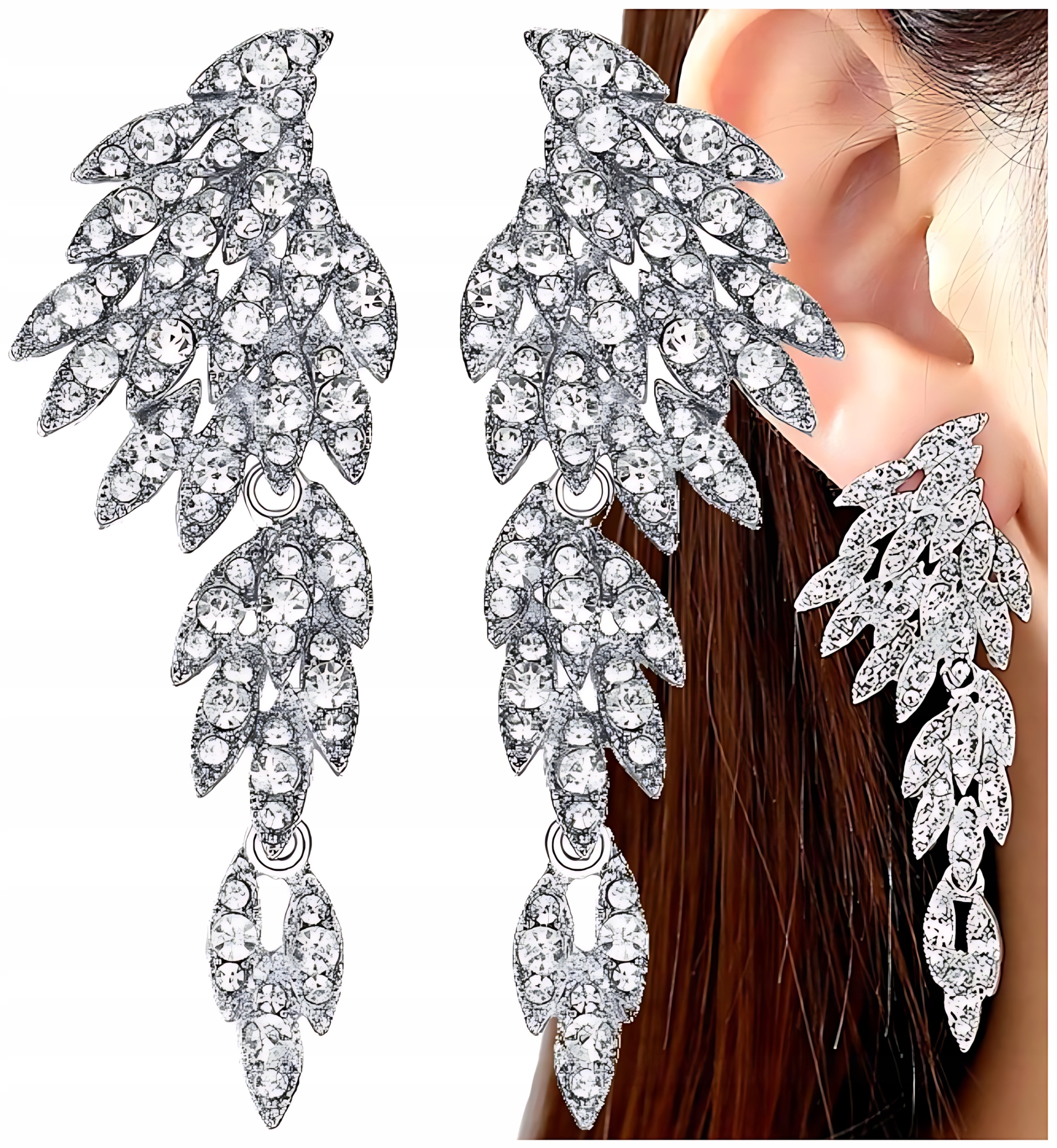 Kolczyki srebrne skrzydła nausznice cyrkonie boho-Zdjęcie-0