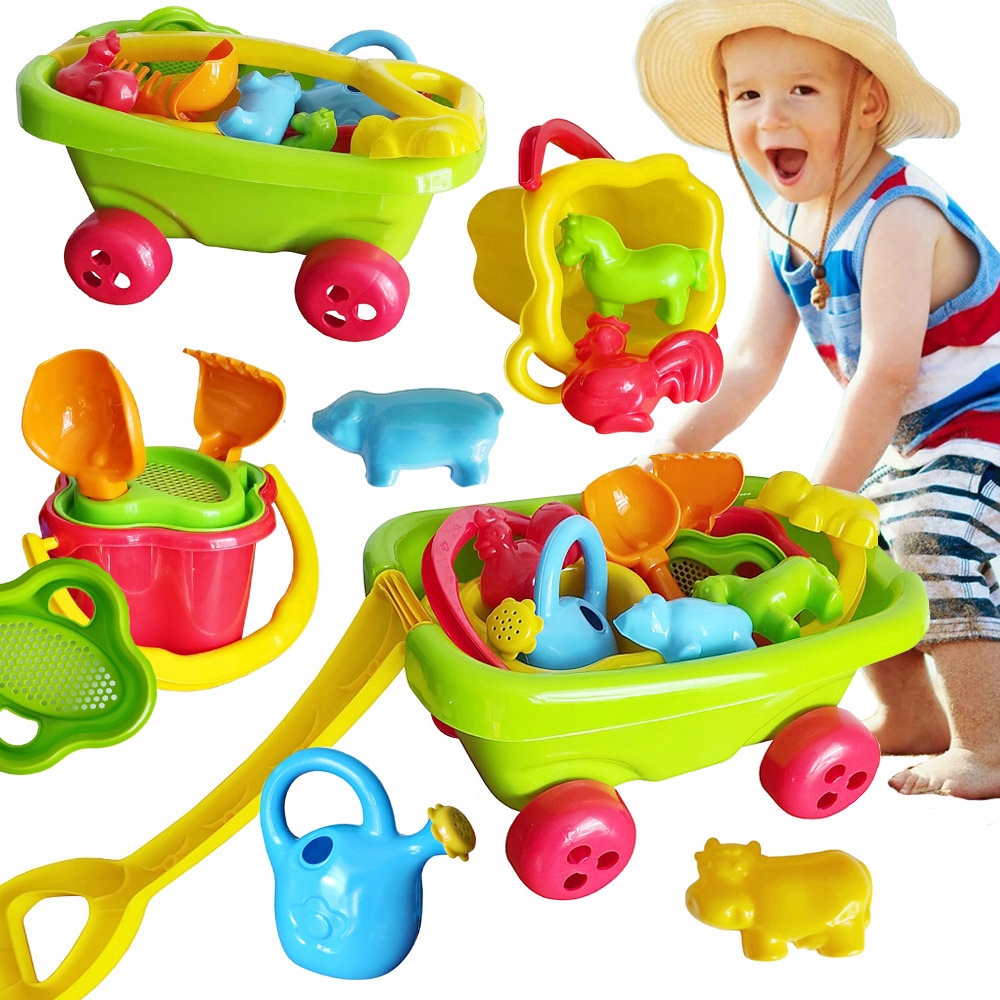 WÓZEK WÓZECZEK TACZKA + FOREMKI Z KONEWKĄ DLA MALUSZKA PL CH