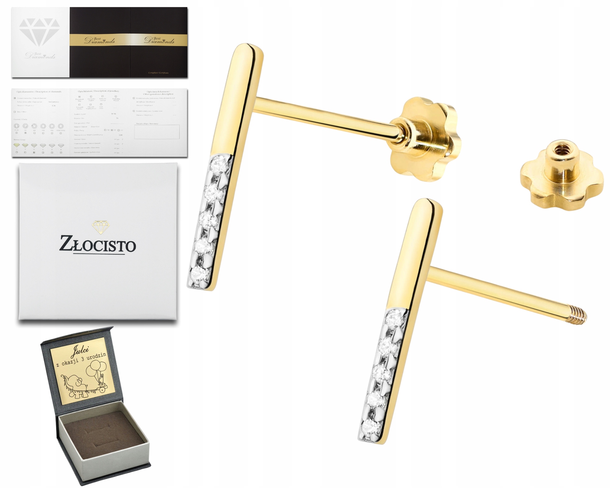 Zlaté Náušnice S Tyčinkami A Diamanty, Tyčinka Na Dárek