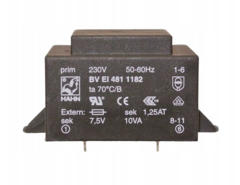 BVEI4811182 Transformator 230V 7.5V 10VA EI48 Hahn [1szt]
