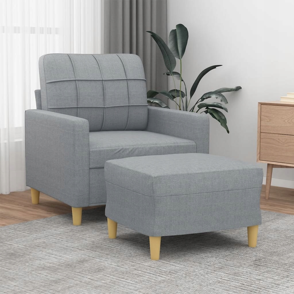 FOTEL Z PODNÓŻKIEM JASNOSZARY 60CM OBITY TKANINĄ