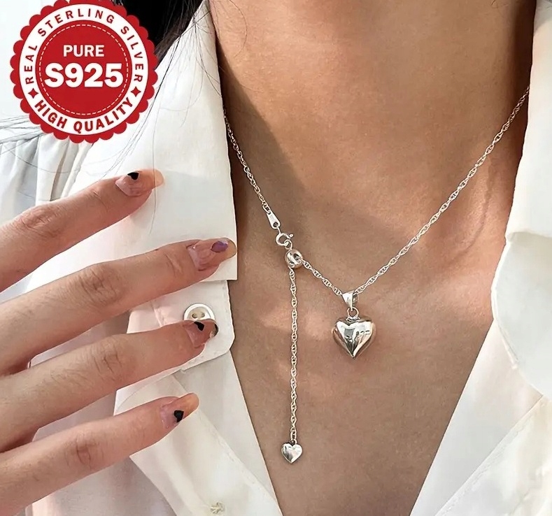 Naszyjnik Srebro 925 łańcuszek biżuteria srebrny fala 2 serduszka małe duże