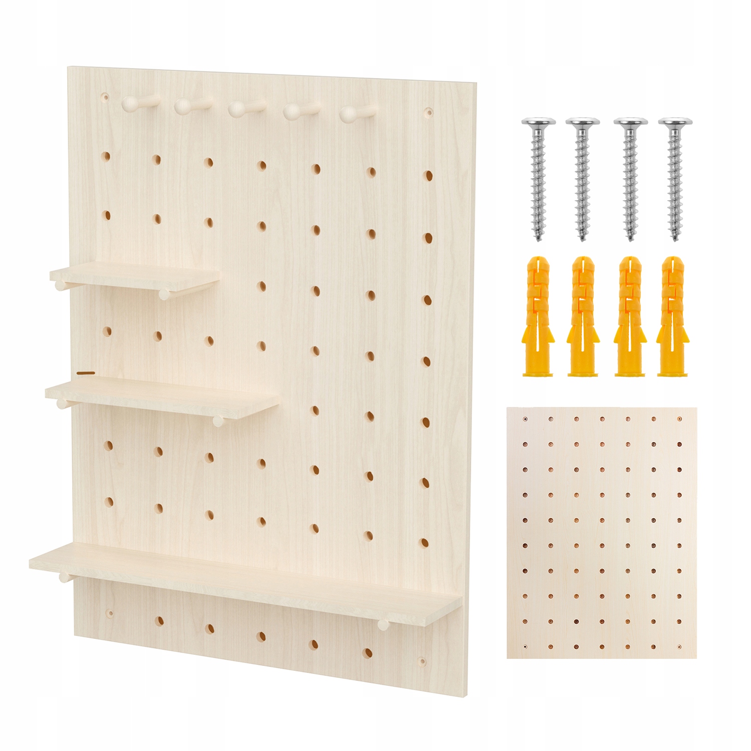 Dřevěná tabule, organizér na zeď, perforovaná, pegboard, 60 x 80 cm