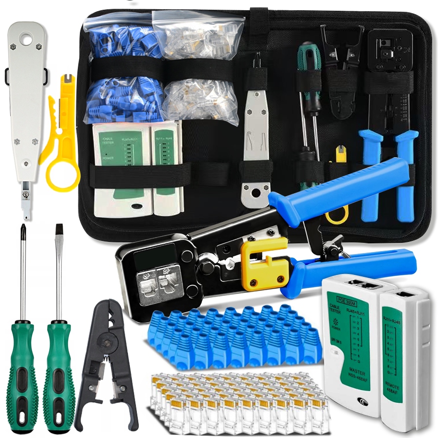 Sada Síťových Nástrojů Pro Průchozí Zástrčky RJ45 Tester Krimpovač