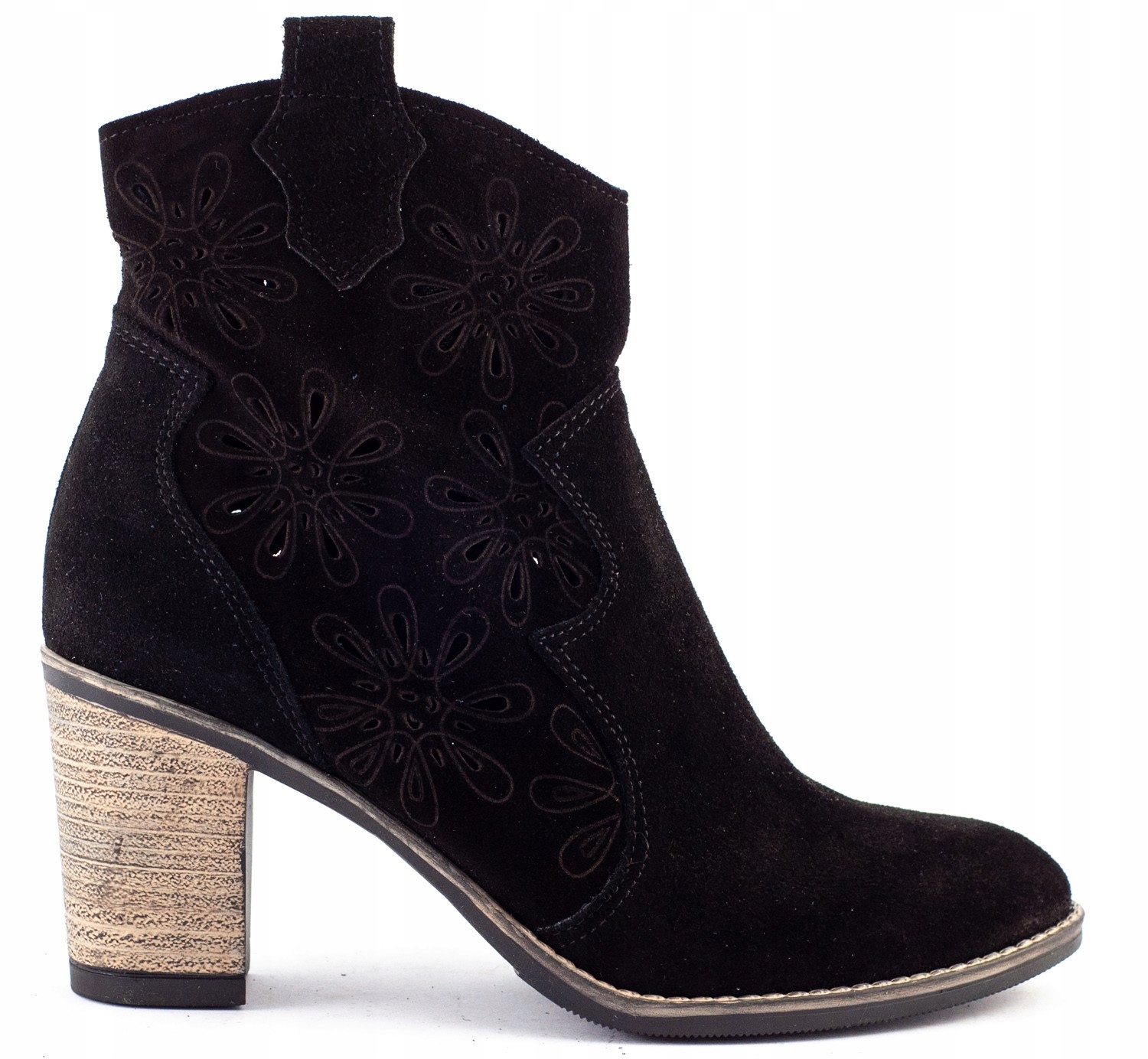 

Ażurowe Botki Na Obcasie Lena Skóra Czarny 35