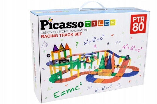 Klocki Magnetyczne PicassoTiles 80 el. Tor Wyścigowy 2 Autka Led