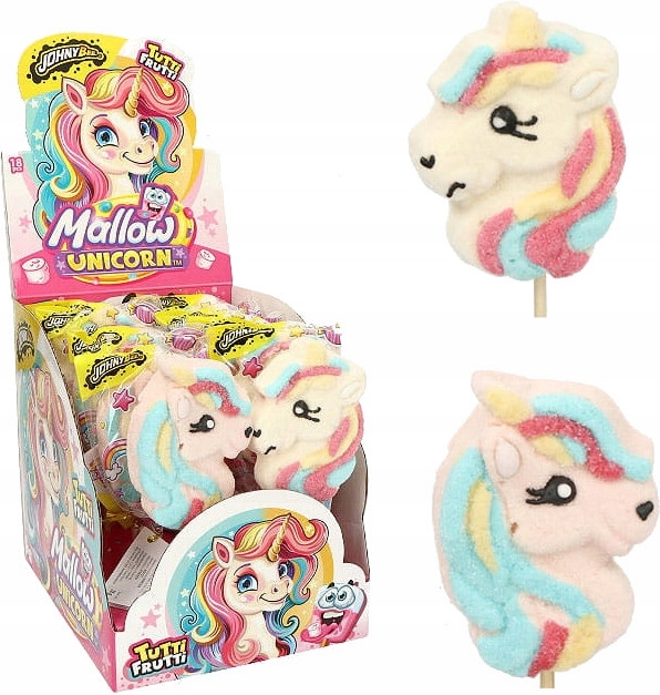 Levně Johny Bee Mallow Unicorn Lízátka Pěna s příchutí Tutti Frutti 35 g