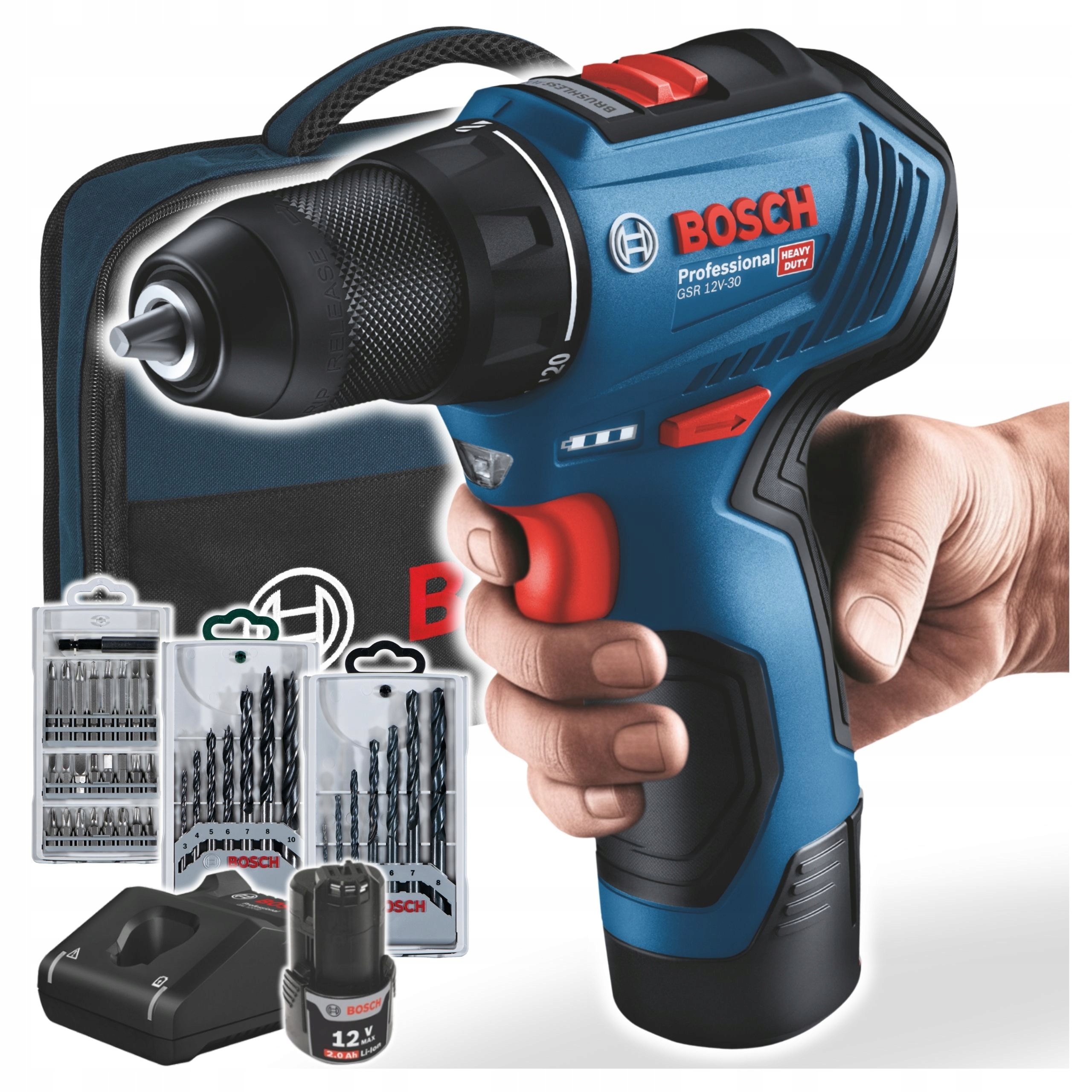 Bosch Professional Gsr 12V-30 Wkrętarka 12V +3x osprzęt 06019G9001