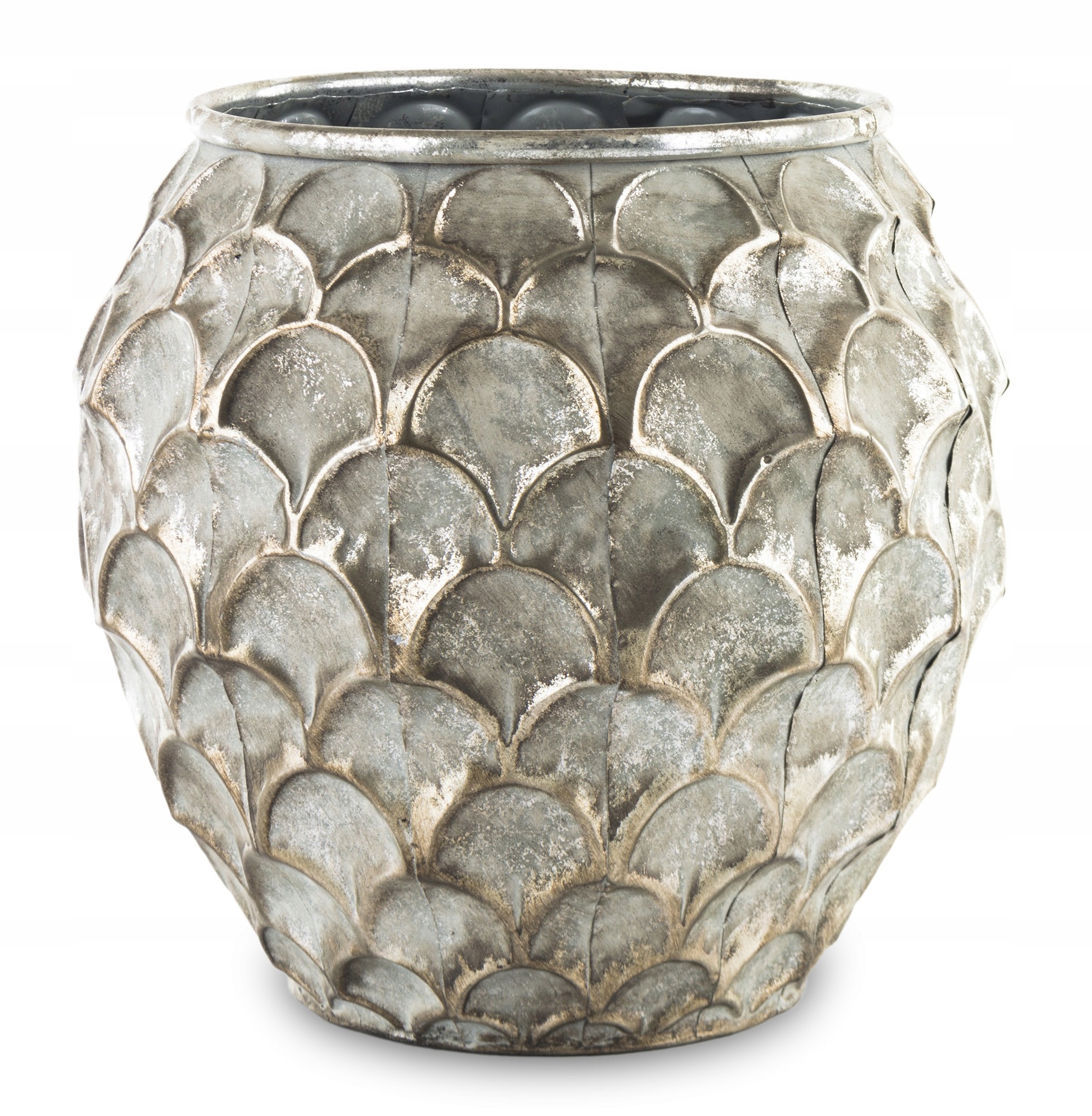 Lisovaná stříbrná zestárlá nízká stylová kovová Obal Na Květináč na květináč