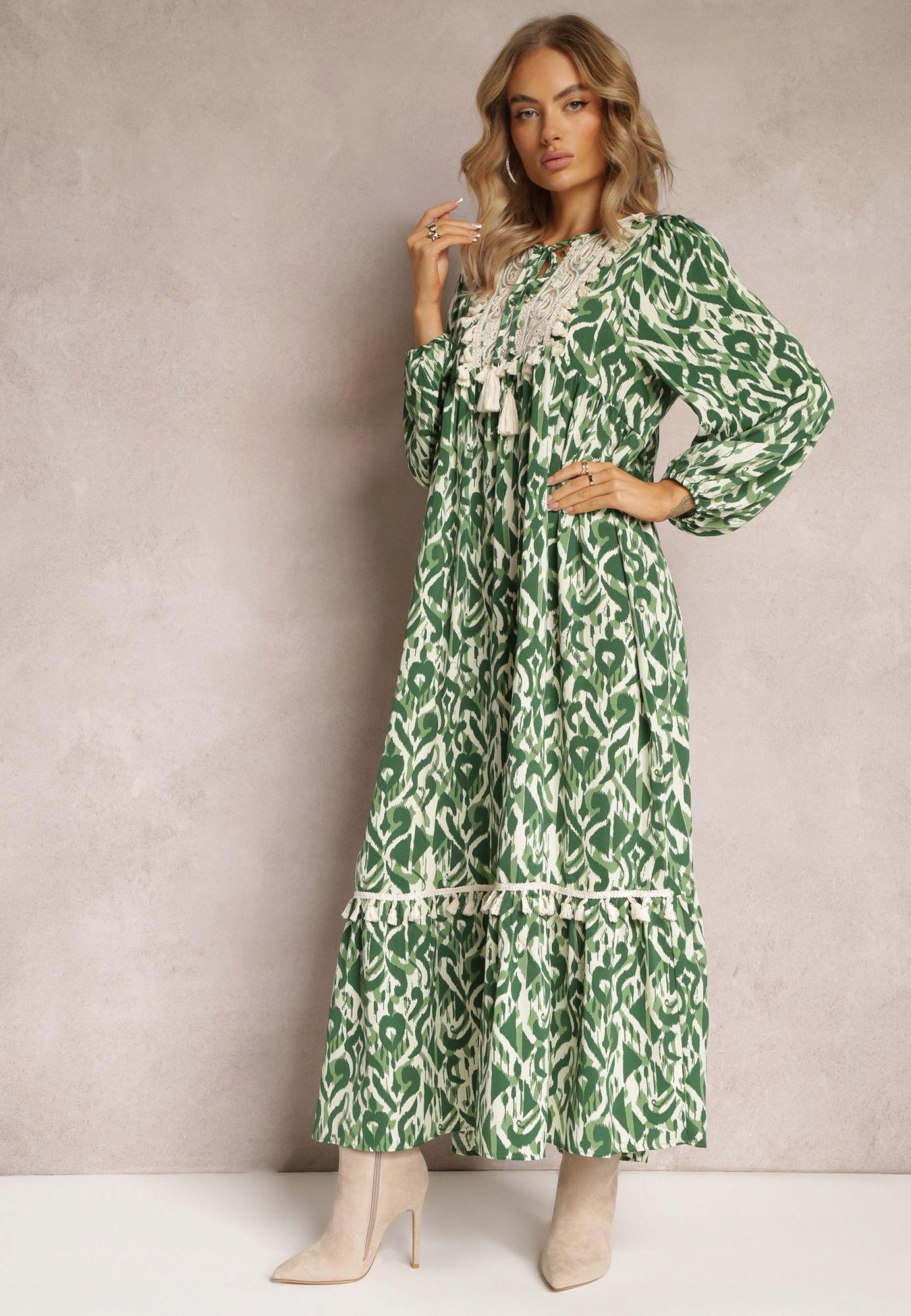 Šaty Zelená Boho Casual Dámská Boho Romantická Renee L