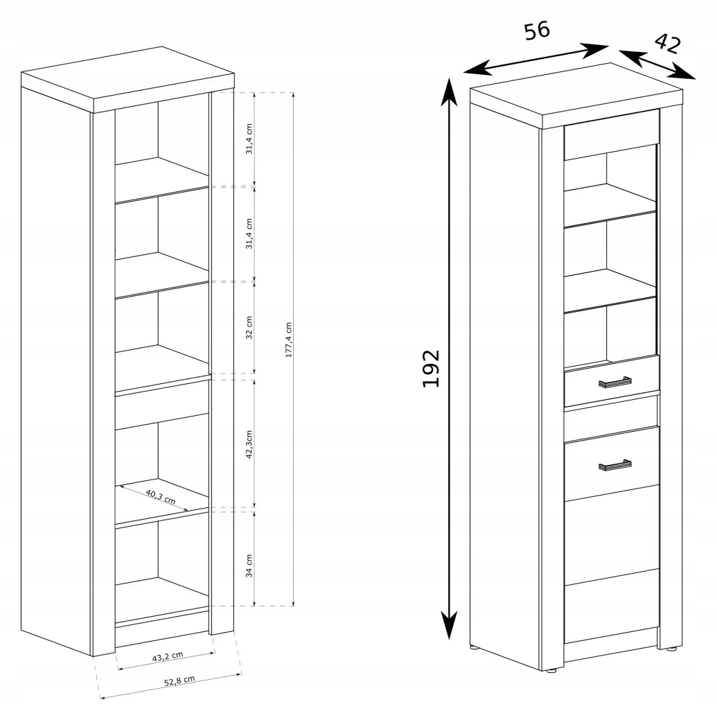 Witryna do salonuINDIANAPOLIS I-4 kraft biały Głębokość mebla 42 cm