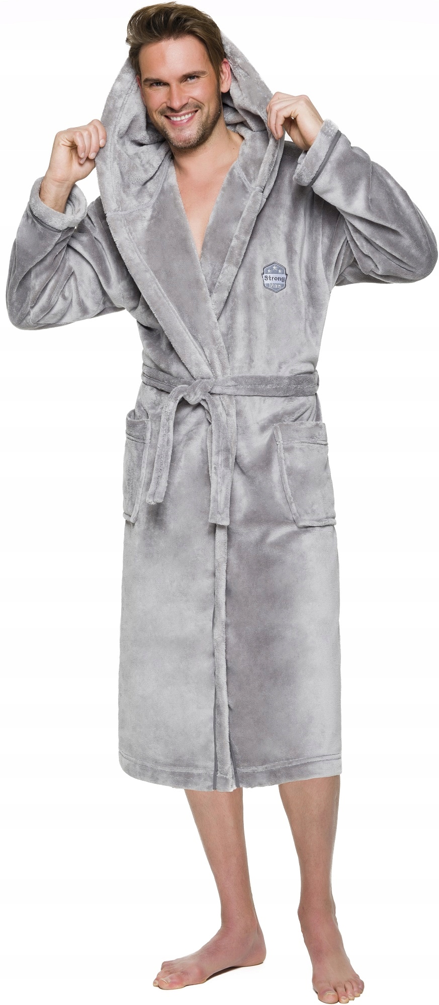 ALEX DŁUGI CIEPŁY SZLAFROK MĘSKI Z KAPTUREM M Wzór dominujący inny wzór