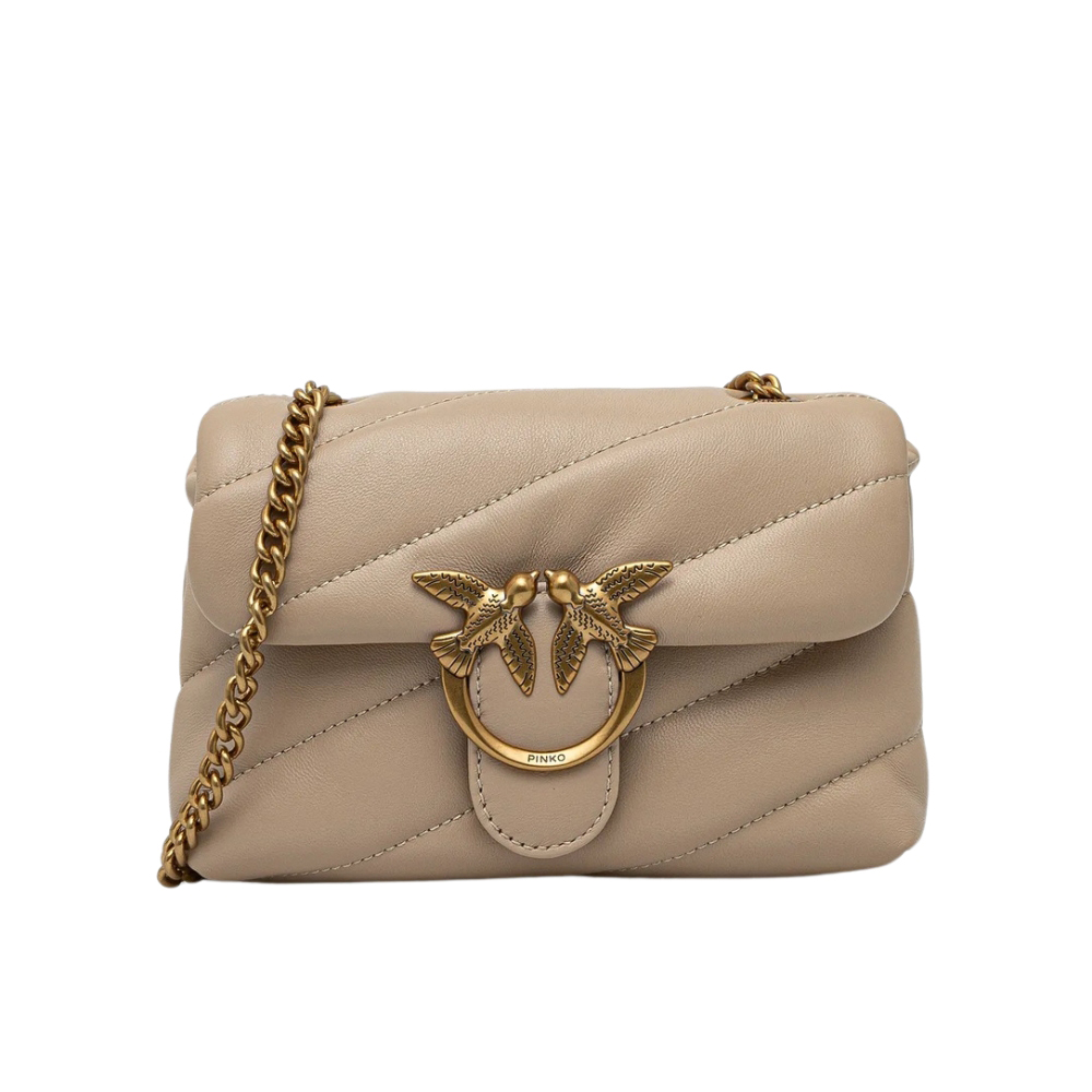 Pinko Béžová dámská kožená kabelka psaníčko Love Puff Mini CL