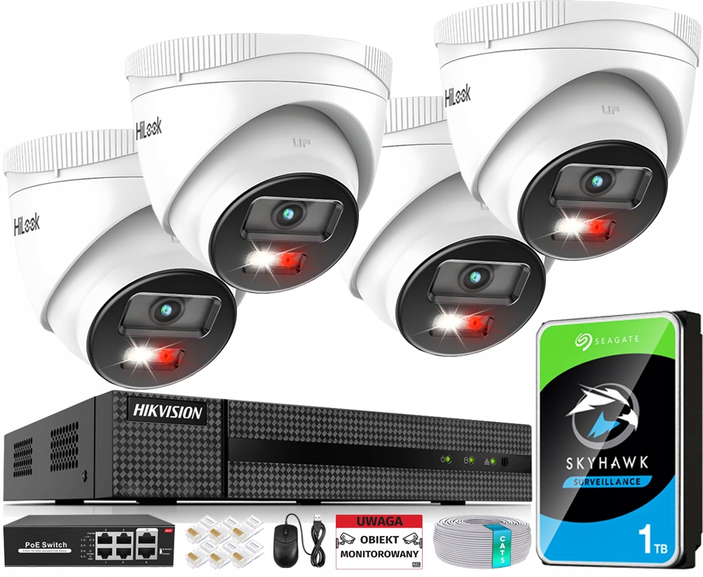 Sada na monitorovanie Ip 4x kamera IPCAM-T4-30DL 4Mpx Dual Light Ir/led Apka