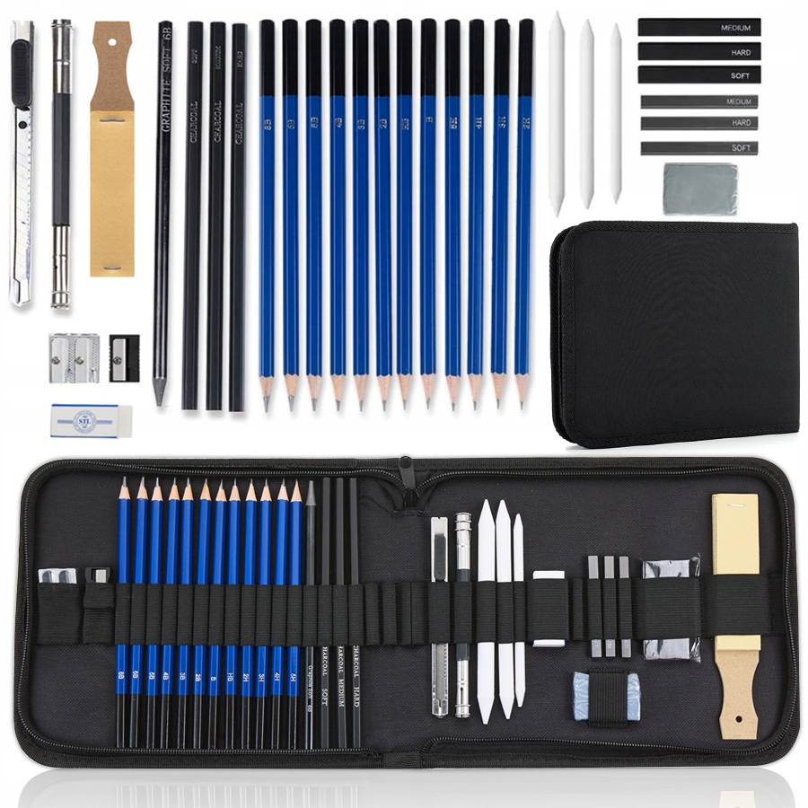 Профессиональный набор для рисования 32В1 карандаши уголь в мешке