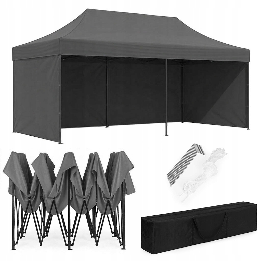 Zahradní pavilon s automatickým samorozkládacím stan 3x6 m šedý