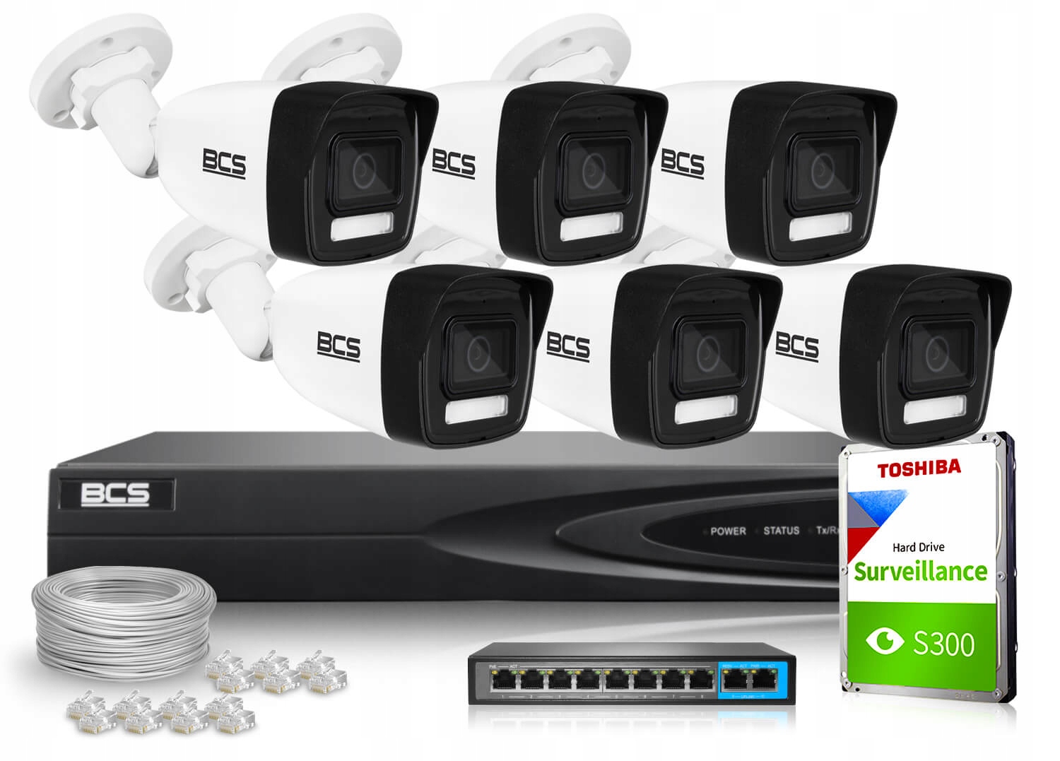 Zestaw Monitoring Ip 6x BCS-V-TIP16FSR3L3(2) 5Mpx 1TB H265 2.8mm Ir 30m