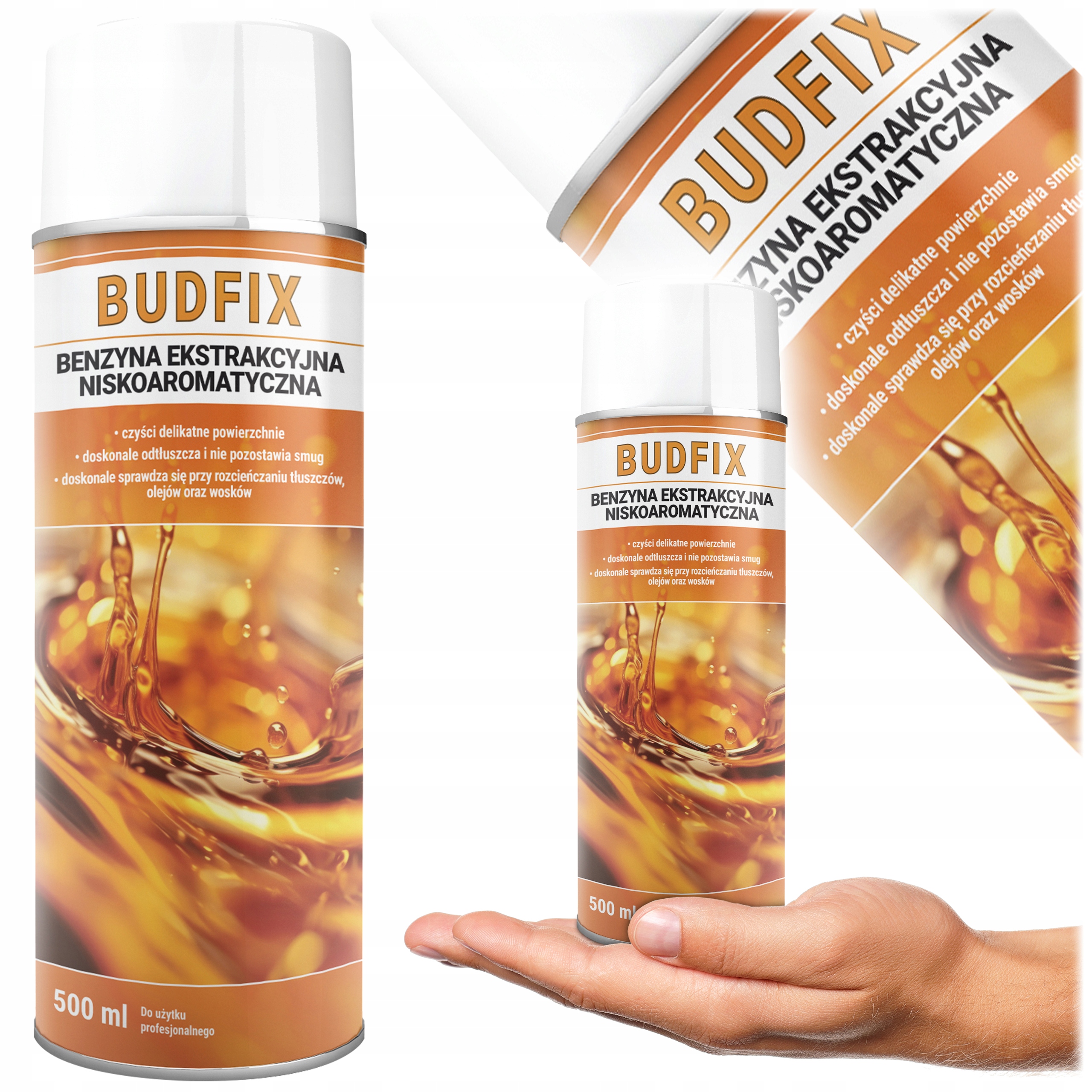 Benzyna Ekstrakcyjna Niskozapachowa Mocna Odtłuszczacz Zmywacz Spray 500ml