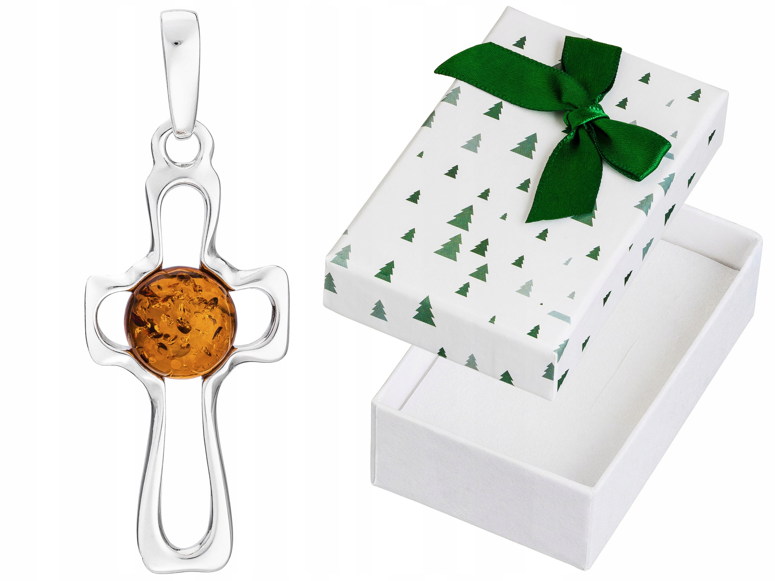 Stříbrný přívěsek Křížek s jantarem Dámský Přívěsek Jantarový kříž 925