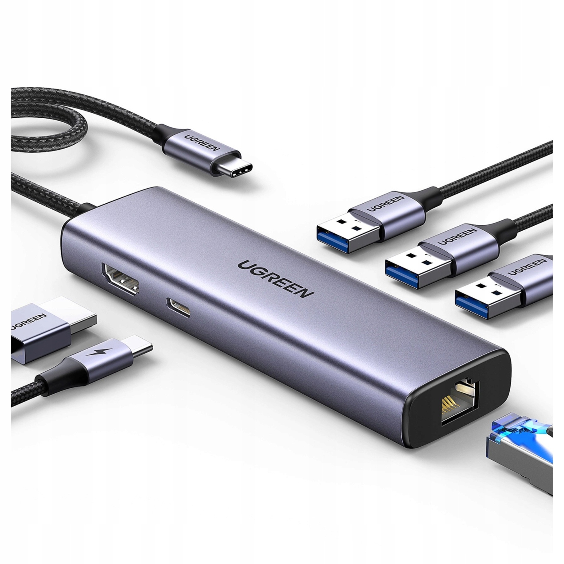Adaptér 6v1 Ugreen CM512 Usb-c na 3x Usb A 3.0, Hdmi, RJ45, Pd