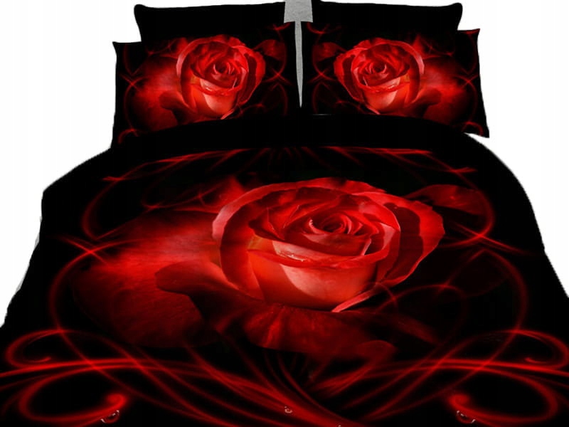 Pościel 3D Róża na Czarnym tle 200x220 3 części