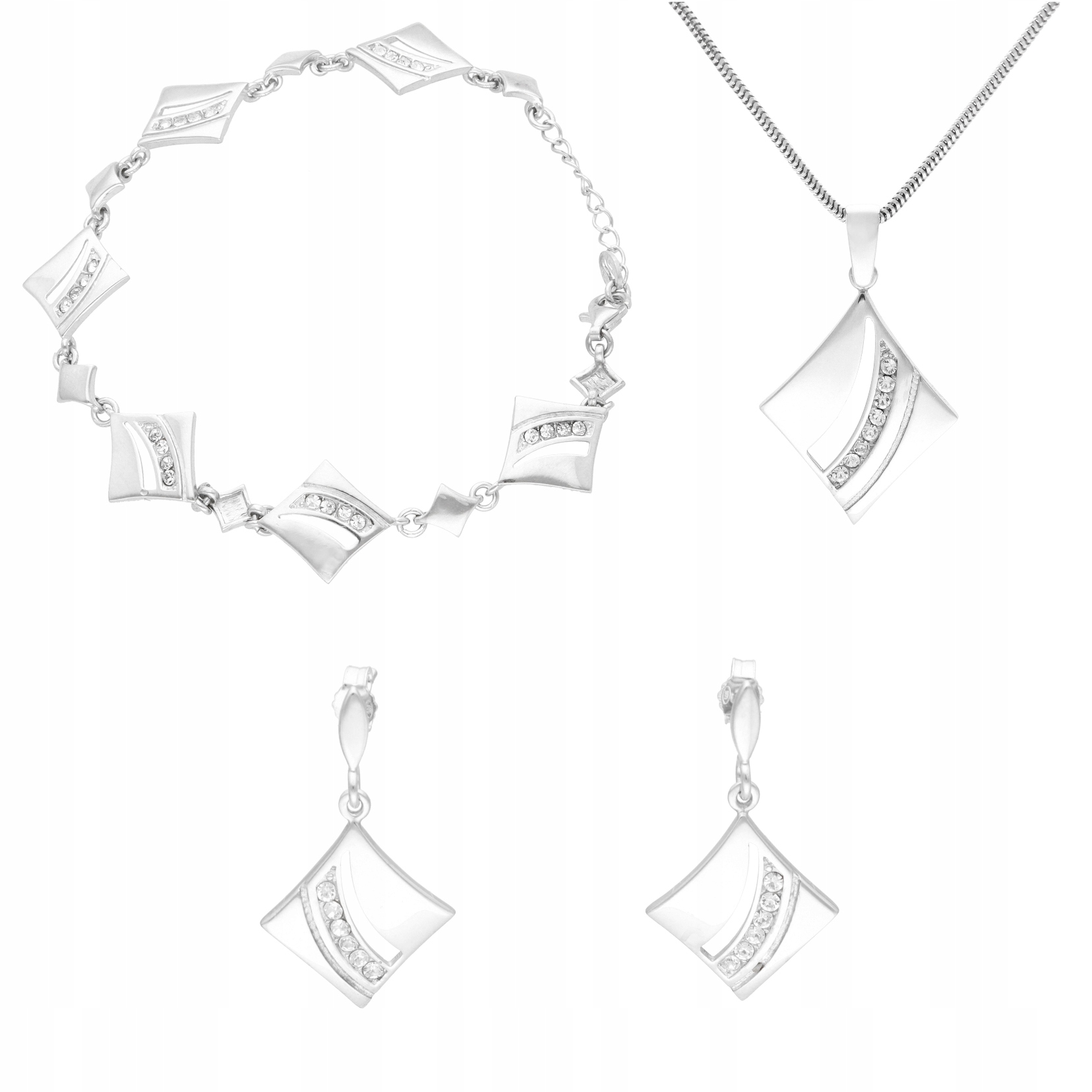 Komplet s kosočtvercovými zirkony stříbro