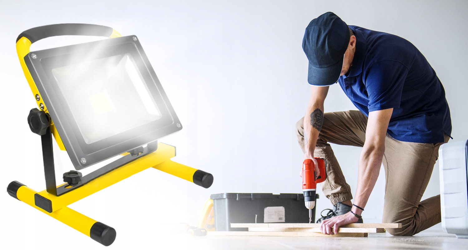 LAMPA LED AKUMULATOROWA BEZPRZEWODOWA Z UCHWYTEM NA STOJAKU 50W 2700lm Stan opakowania oryginalne