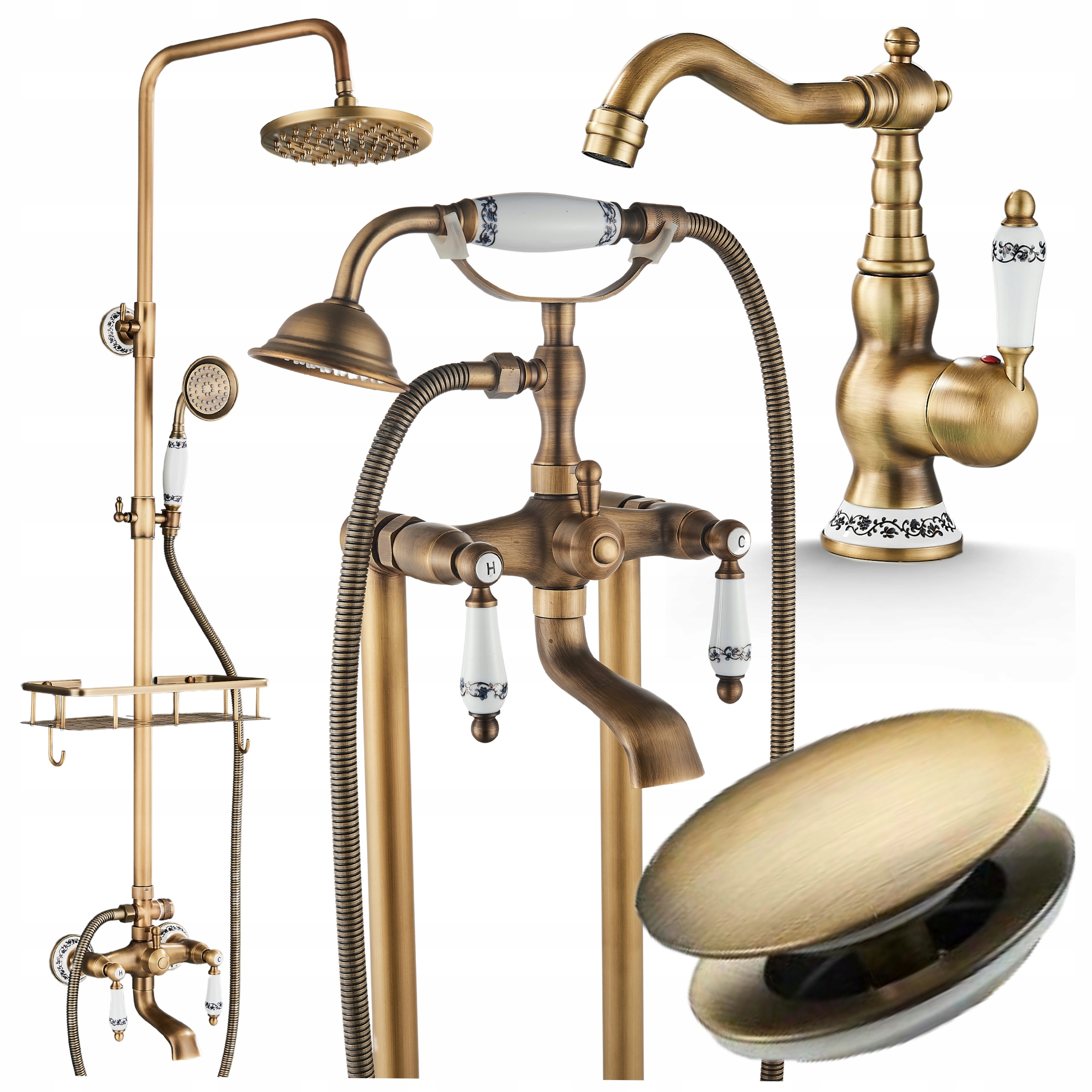 Umývadlová batéria Mosadz Retro Kran s pohyblivým výtokom Komplet Do Kúpeľne