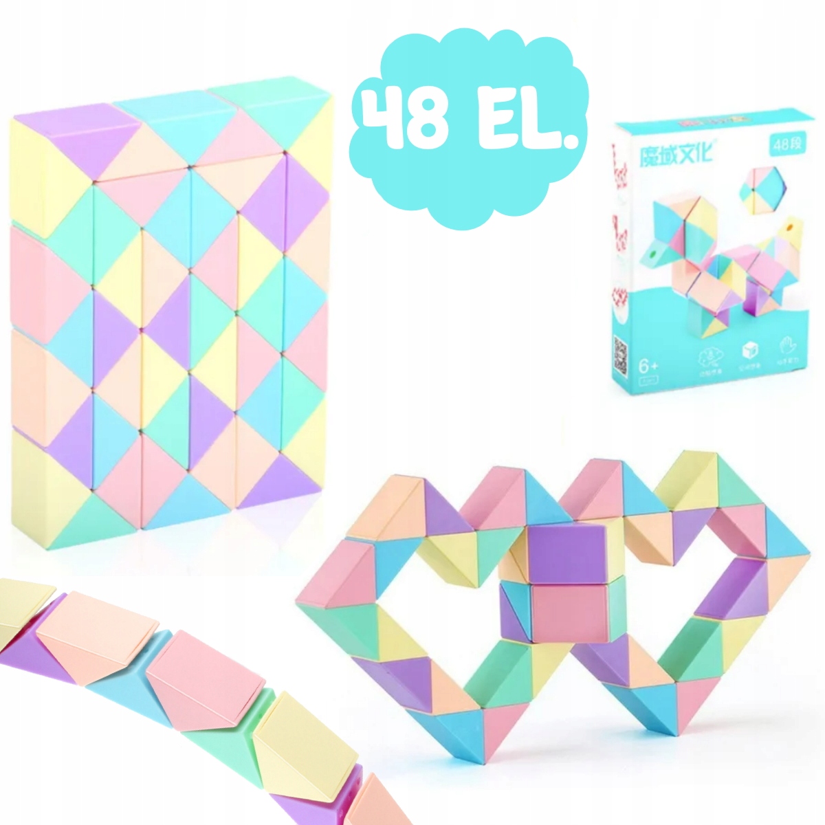 UKŁADANKA LOGICZNA MAGICZNY WĄŻ PASTELOWY KOLOR 48 EL