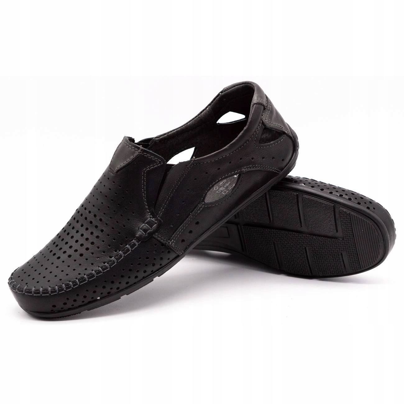 Buty męskie mokasyny skórzane 901 czarny lico 49 Marka Olivier